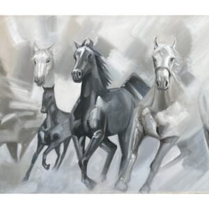 Black and white horses running
