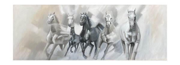 Black and white horses running