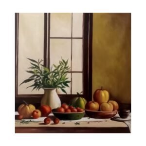 Harmony in White – Still Life with Jar & Fruits