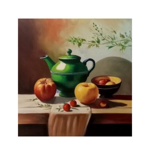 Harmony in Green – Still Life with Jar & Fruits